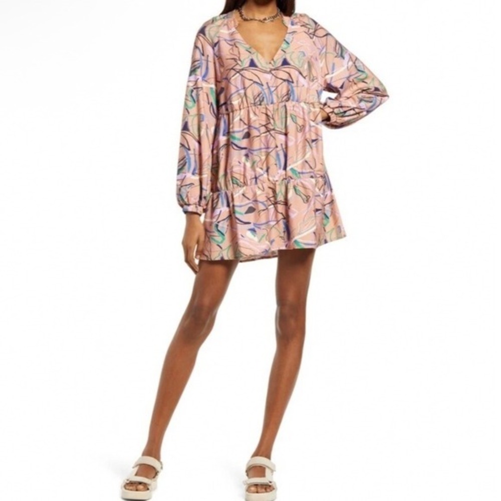 Open Edit Abstract Print  Babydoll Dress Boho Artsy Scandinavian Minimalist M‎